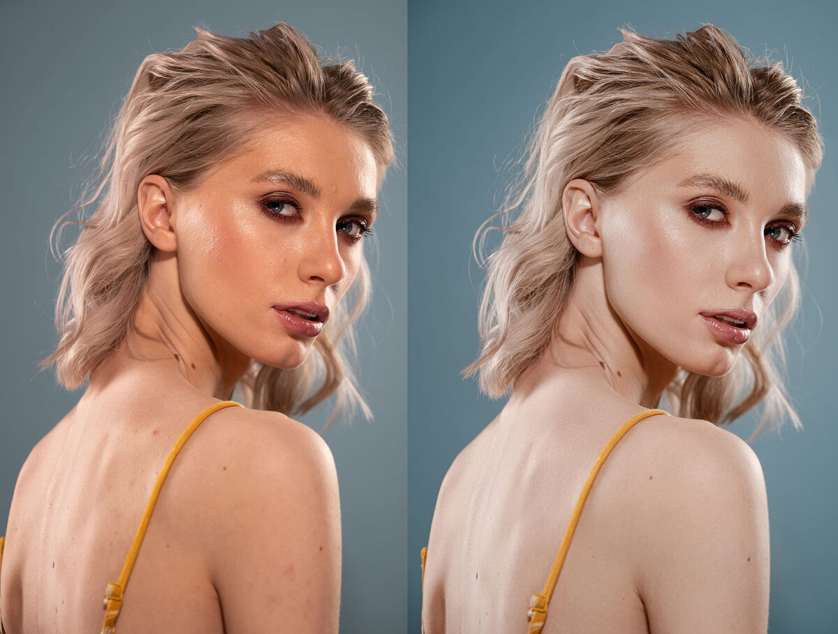 Справа картинка выглядит так, как мы видим ее на обложке журнала. Но реальная картина на съемочной площадке - слева.