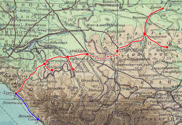 Схема Армавир-Туапсинской железной дороги