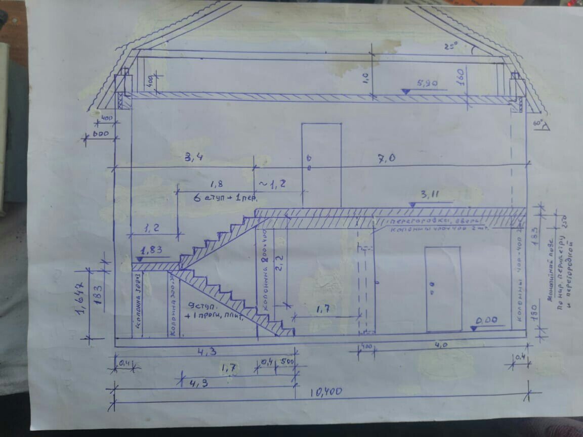 Предстояло поднять стены,залить и перекрытие с колоннами, и лестничный марш.