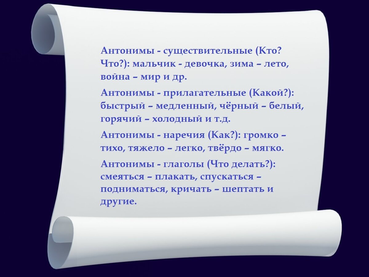 Виды антонимов