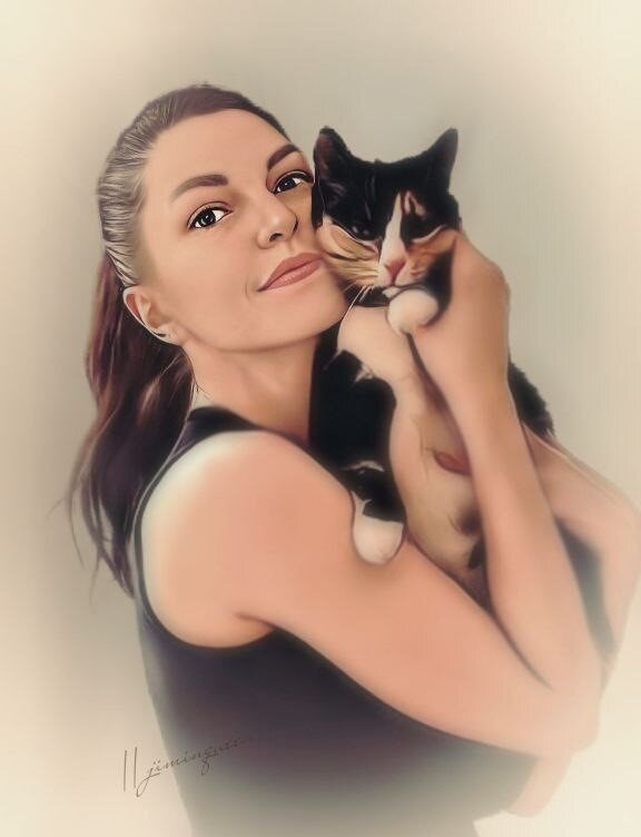 Фото автора с кошечкой Лизой в обработке