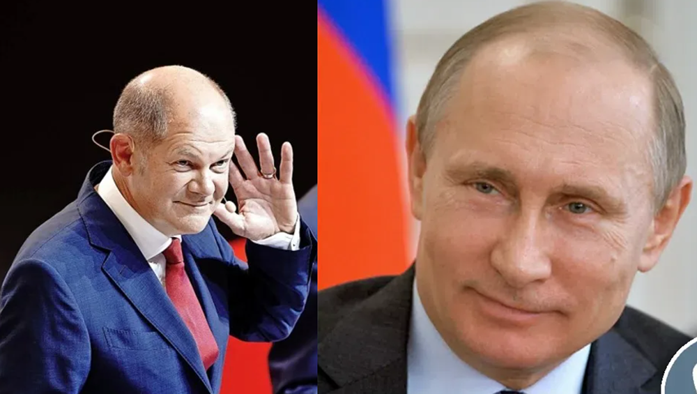 Президент Росссии Владимир Путин, канцлер Германии Олаф Шольц (слева). 