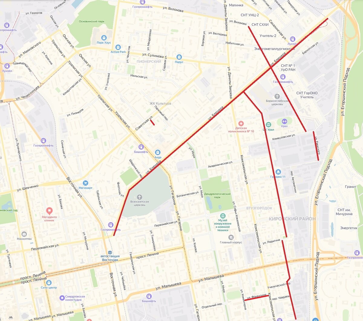 День 129. Блюхера - Алексея Толстого - Раевского – Студенческая - Фонвизина (Екатеринбург) © Яндекс