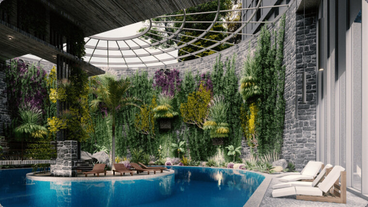    ЖК с инфинити бассейном с панорамным видом на море, детским бассейном, открытой джакузи, фитнес-залом, хамамом, зоной барбекю, игровой комнатой с бильярдом и настольным теннисом