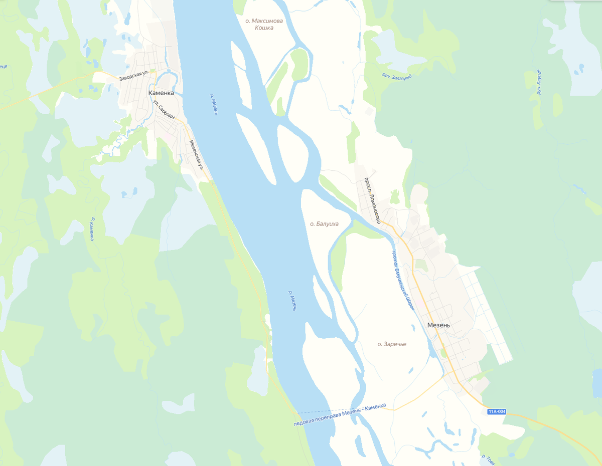 Еще немного географии - местоположение города относительно реки Мезень.