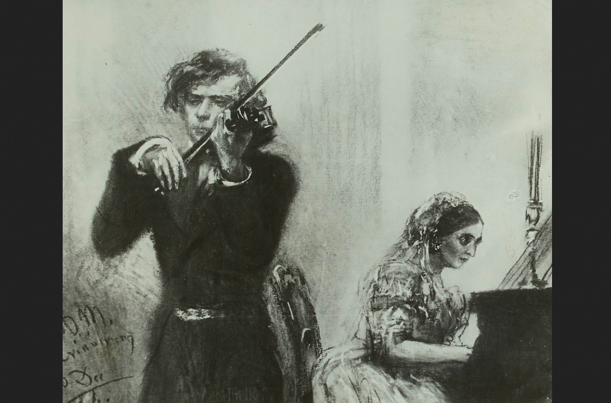 Адольф фон Менцель. "Йозеф Иоахим и Клара Шуман"