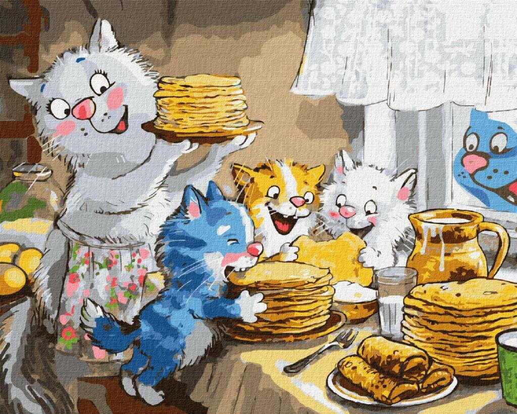 Кот с блинами рисунок