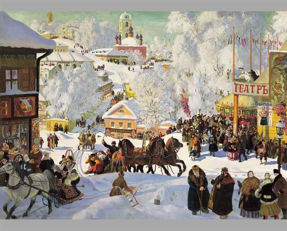Кустодиев Борис Михайлович "Масленица (Масленичное катание)", 1919