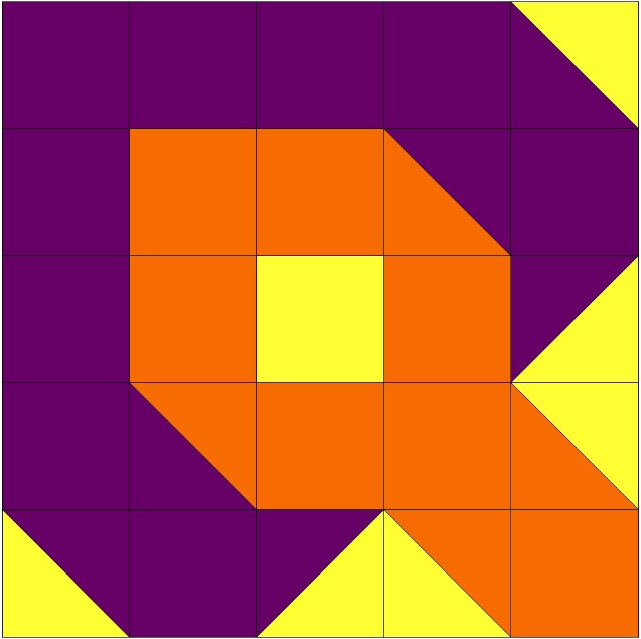 2 Лоскутный узор "перо павлина" 5х5 квадратов 3 цвета