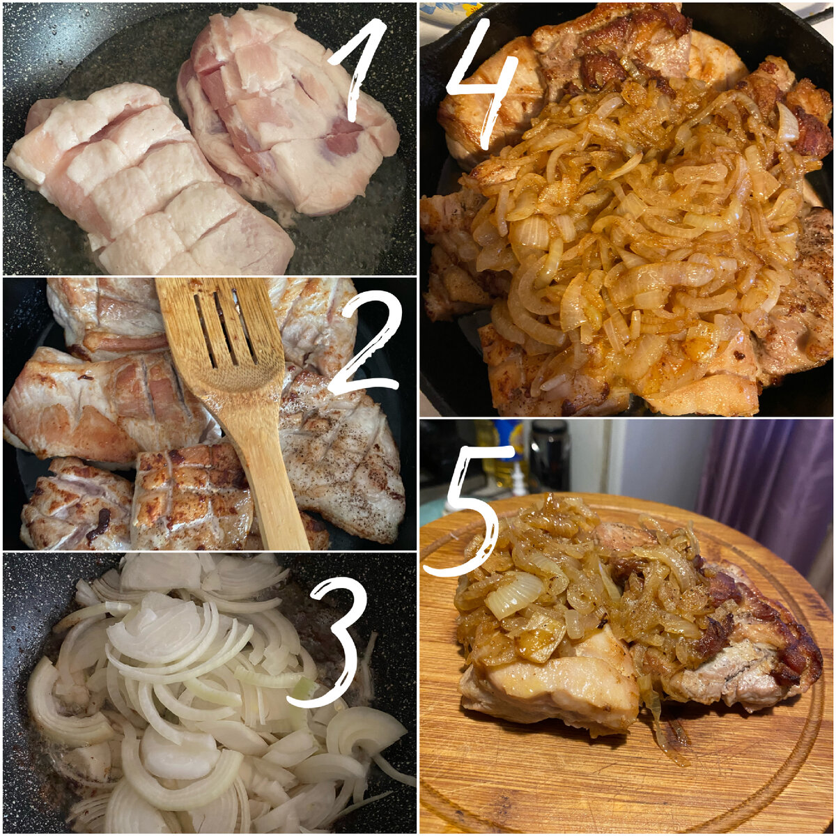 Нам понадобиться: свинина-1кг; лук-2 крупные штуки; соль; перец ( по вкусу) 