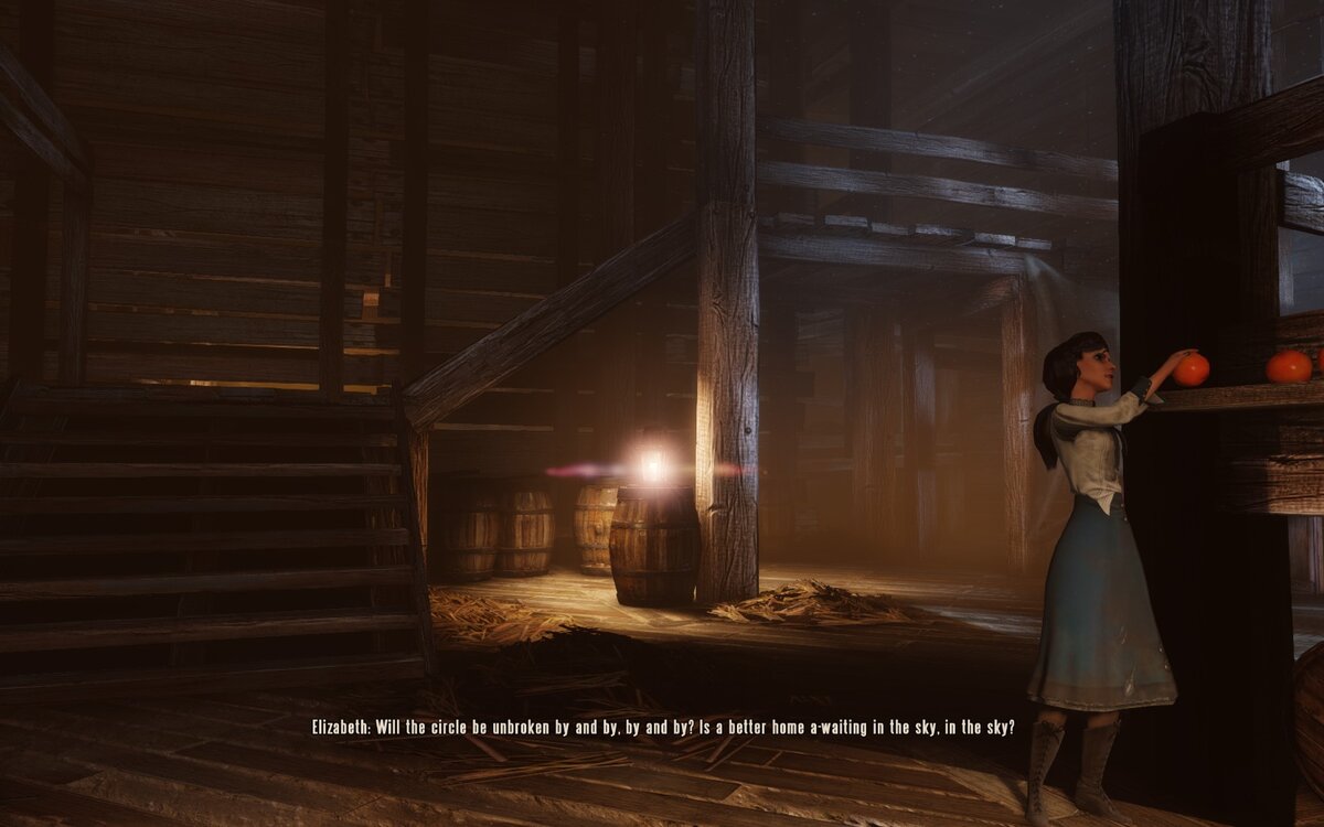 Лиз поет песенку и трогательно протягивает фрукт мальчику после того, как Букер на ее глазах только что выкосил всех взрослых наверху. И во всем районе тоже. 