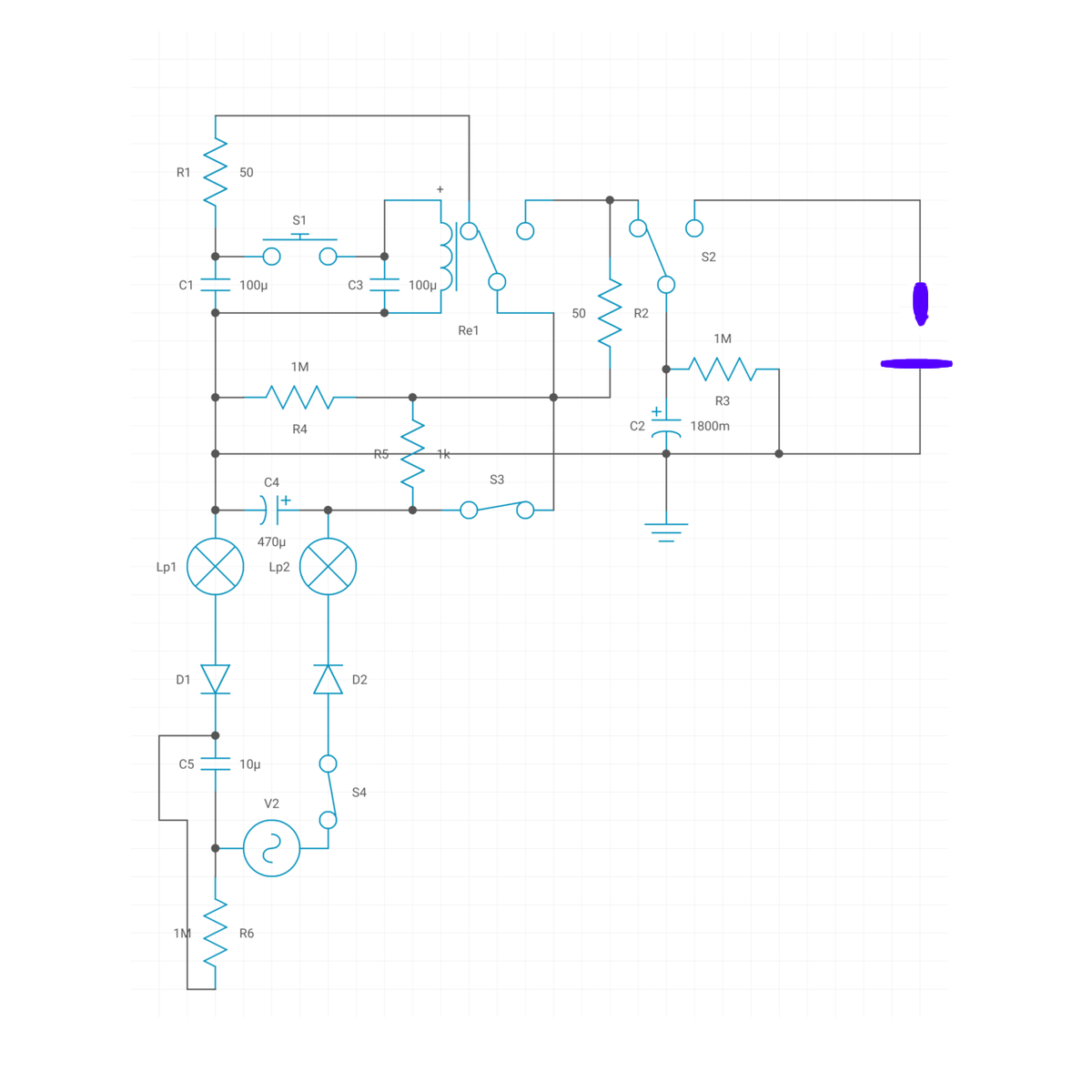 Конденсаторная сварку или сверление металла можно осуществлять с помощью электрического тока.  На рисунке представлена принципиальная схема такого прибора. Схема не имеет развязки с питающей сетью, поэтому нужна осторожность при эксплуатации устройства. Также нужна осторожность при наладке системы, так как на конденсаторах накапливается заряд. Поэтому при наладке нужно разряжать конденсаторы через шунт с низким сопротивлением. Для того чтобы заряд с конденсаторов стекал в выключенном состоянии, паралельно конденсаторам подключены  шунты с высоким сопротивлением. По прошествии некоторого времени конденсаторы разряжаются до безопасного состояния. Если нужна развязка с сетью то ниже представлена схема с питанием через трансформатор.