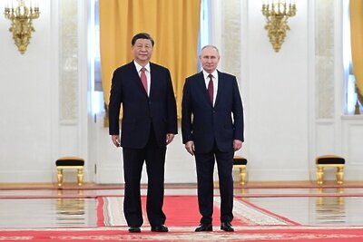    Президент РФ Владимир Путин и председатель КНР Си Цзиньпин во время встречи в Москве ©Павел Быркин РИА Новости