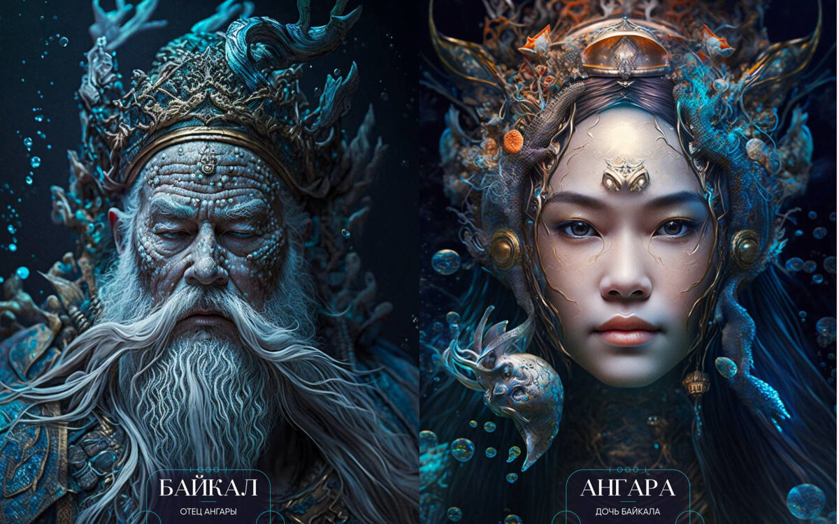 Нейросеть сгенерировала образы Байкала и Ангары. Нейросеть Midjourney.