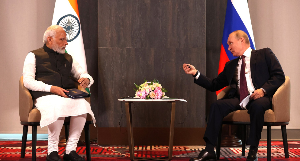 Путин в Самарканде. Встреча с премьер-министром Республики Индия Нарендрой Моди. Фото с сайта Кремля. 