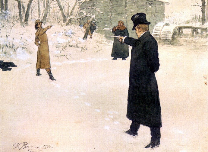 Илья Репин. Дуэль Онегина и Ленского. 1899