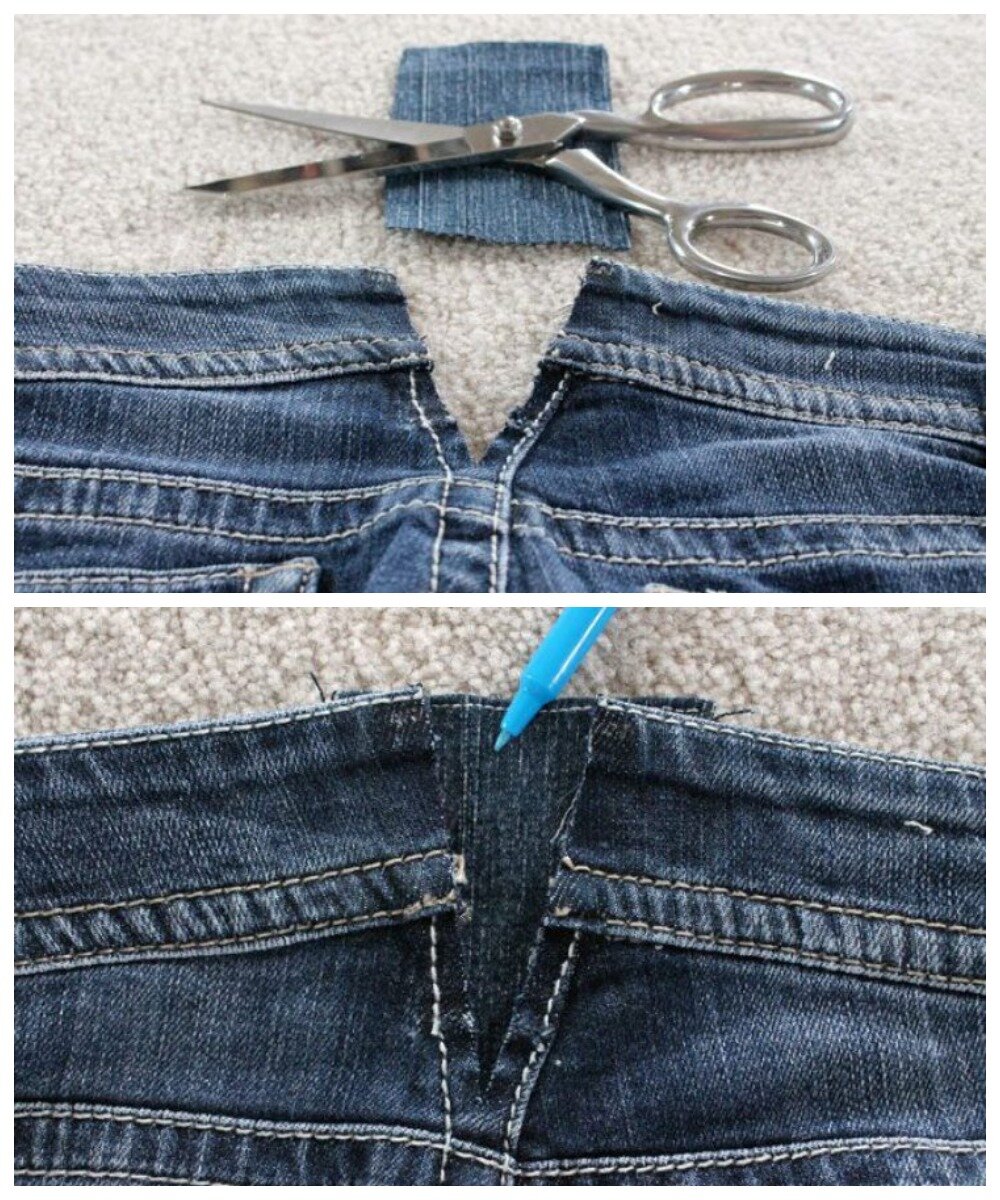 Расширить пояс на джинсах с помощью резинки