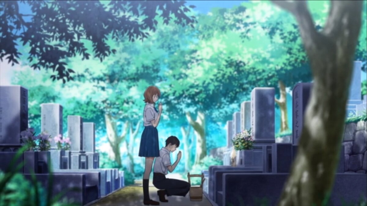 Харуки Сига возле могилы Сакуры