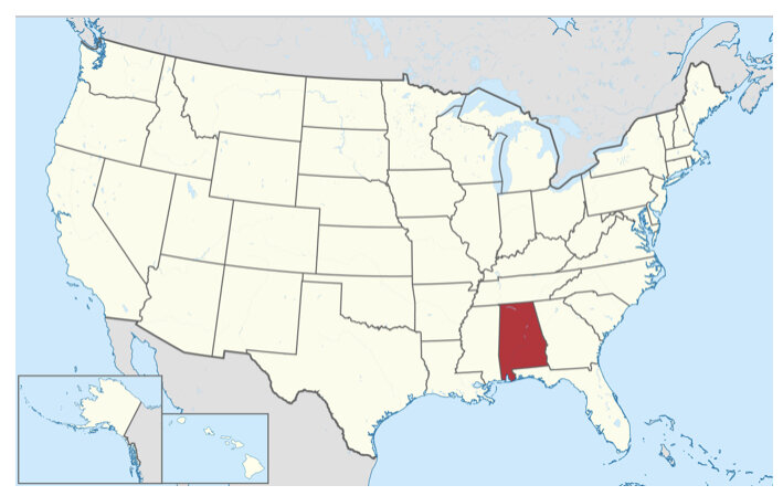 Штат Алабама на карте США