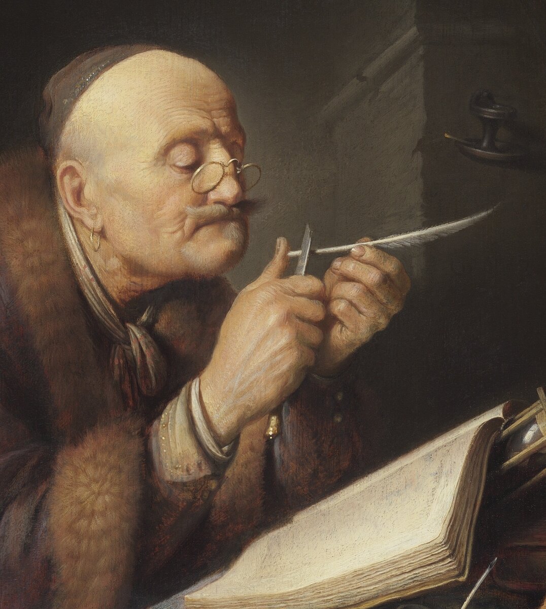 Gerrit Dou. Scholar sharpening a quill pen