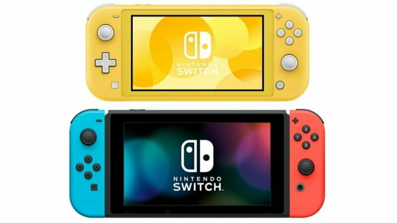 Внешний вид Nintendo Switch (снизу) и Nintendo Switch Lite (сверху).