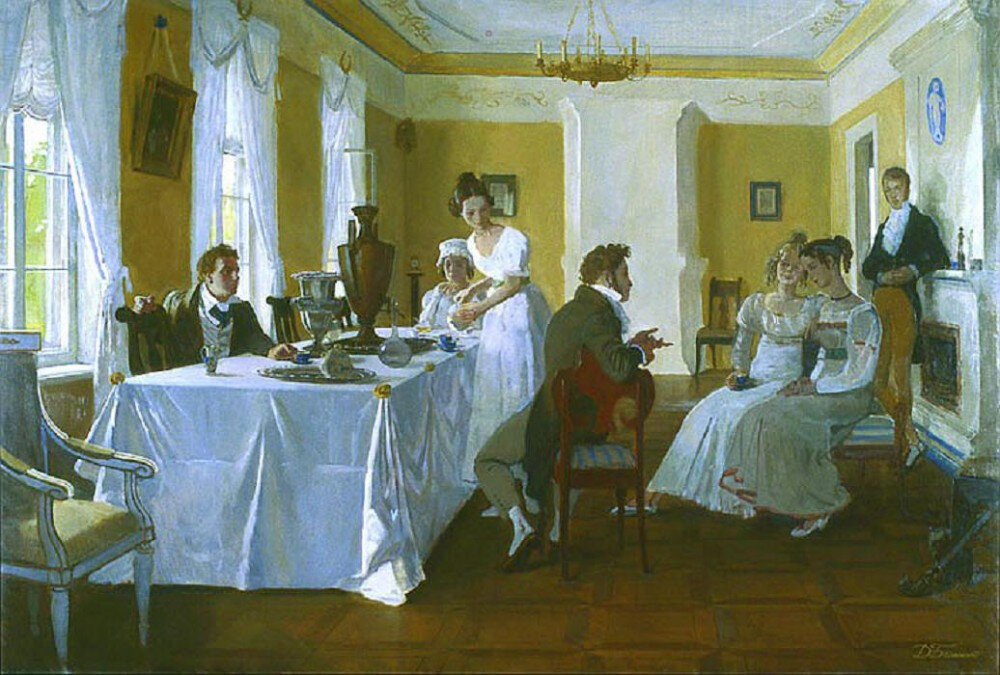 Пушкин в гостях у семейства Осиповых-Вульф в Тригорском. Семья литературные вечера