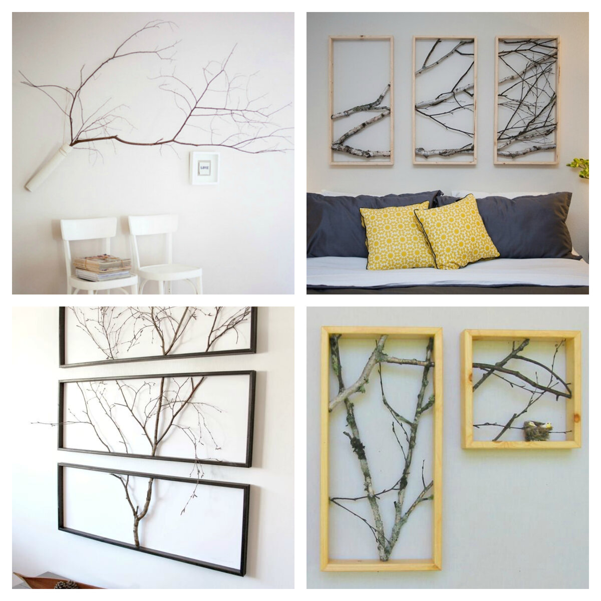 Картины из веток на стене