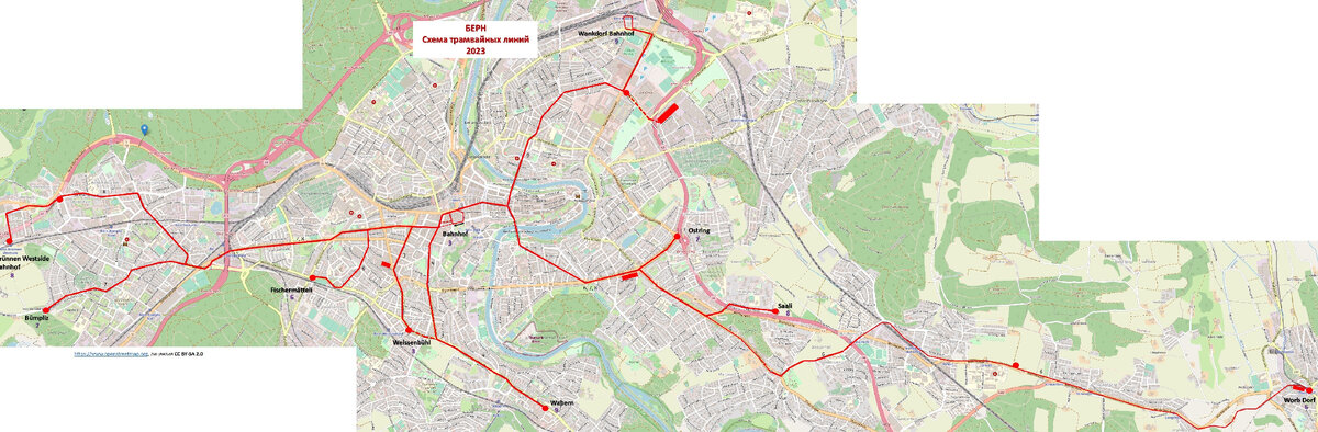 Схема трамвайных линий Берна
