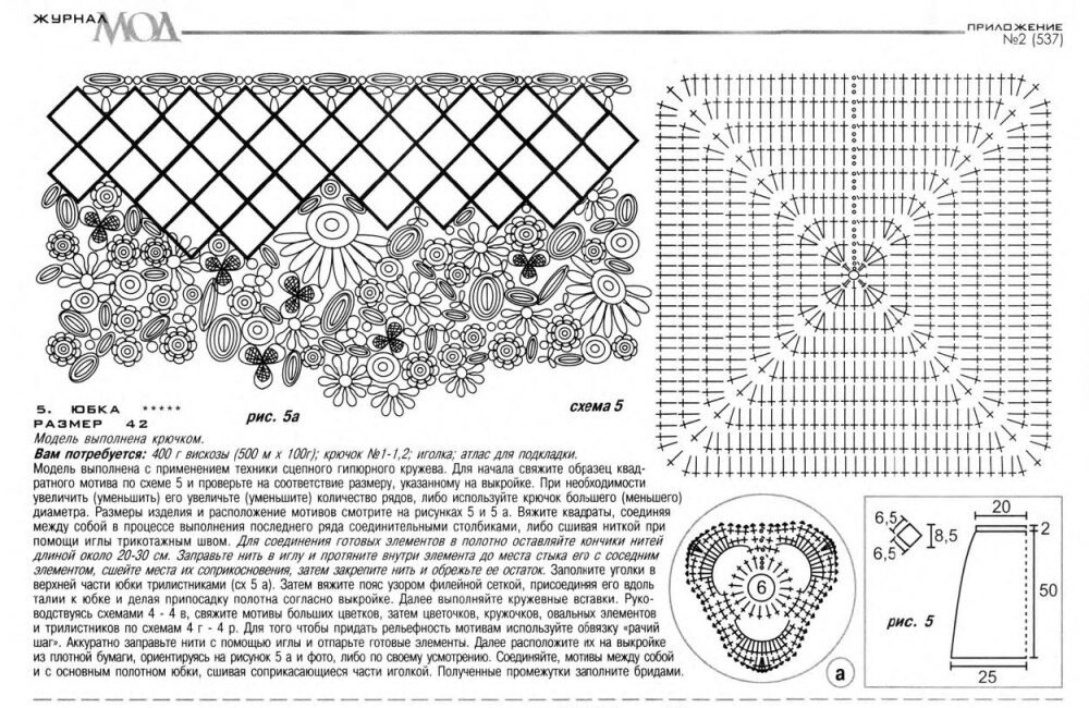 Юбка крючком квадратами схемы