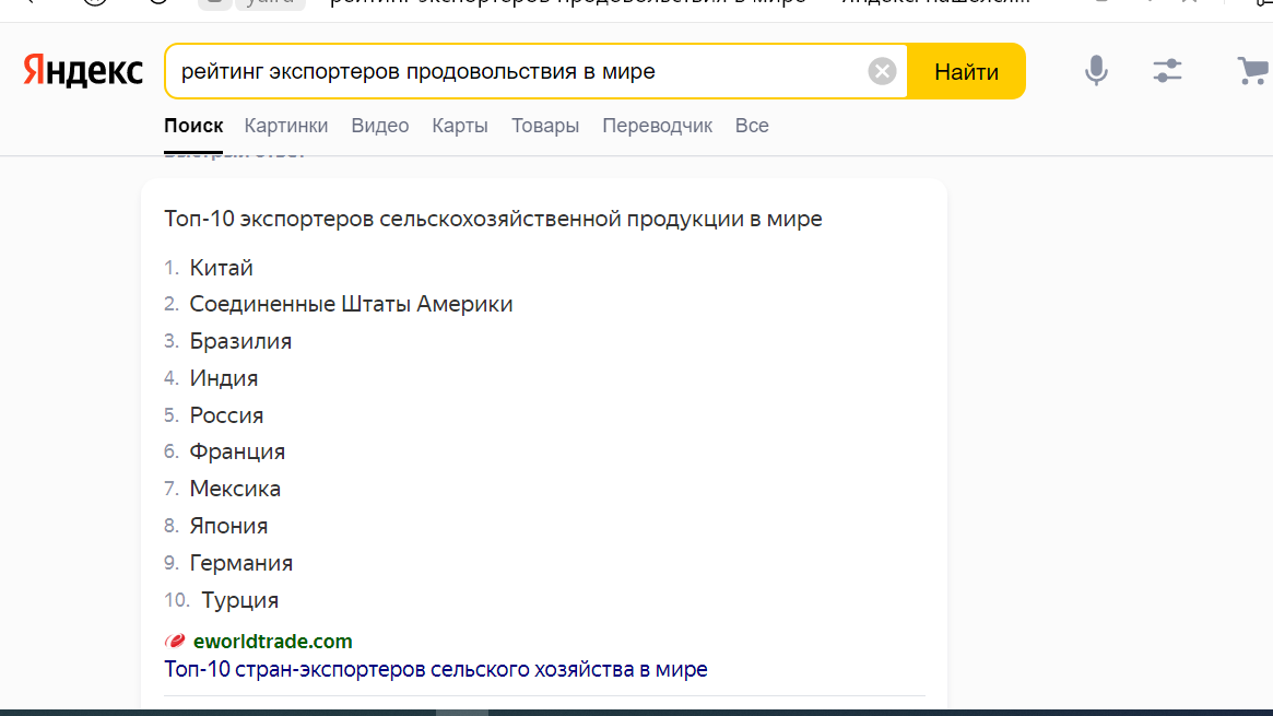 Топ-10 экспортёров сельхозпродукции и зерна в мире.