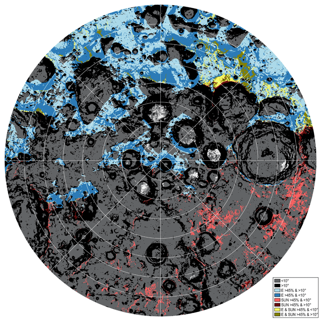 Карта Южного полюса Луны. © NASA/GSFC/Arizona State University