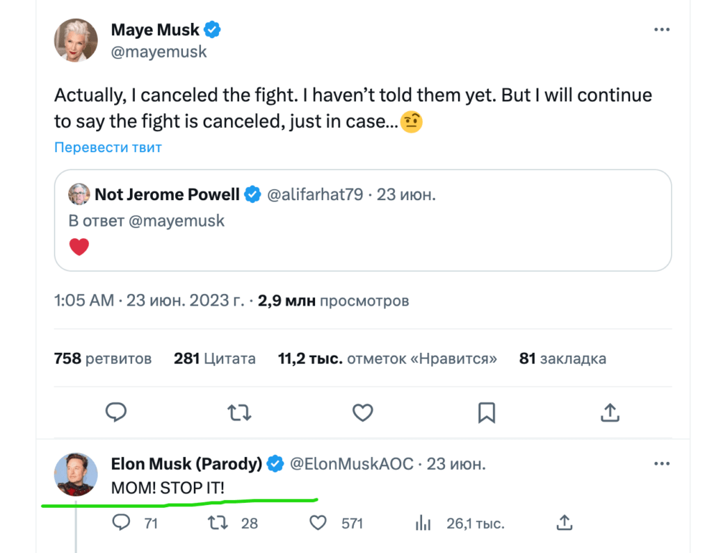     Твит Мамы Маска