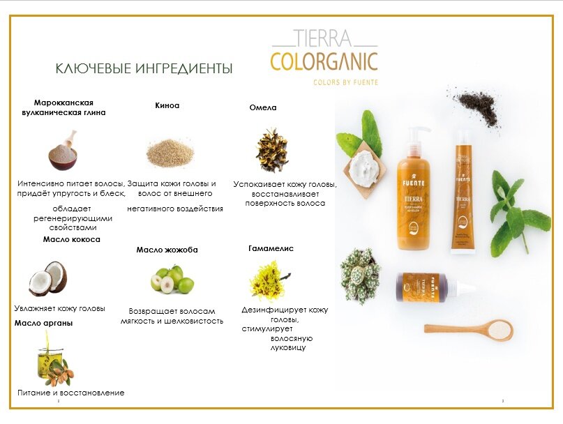 Cистема COLORGANIC восстанавливает волосы в процессе окрашивания благодаря активным растительным ингредиентам, протеинам пшеницы, марокканской вулканической глине, аскорбиновой кислоте и хлебным дрожжам 