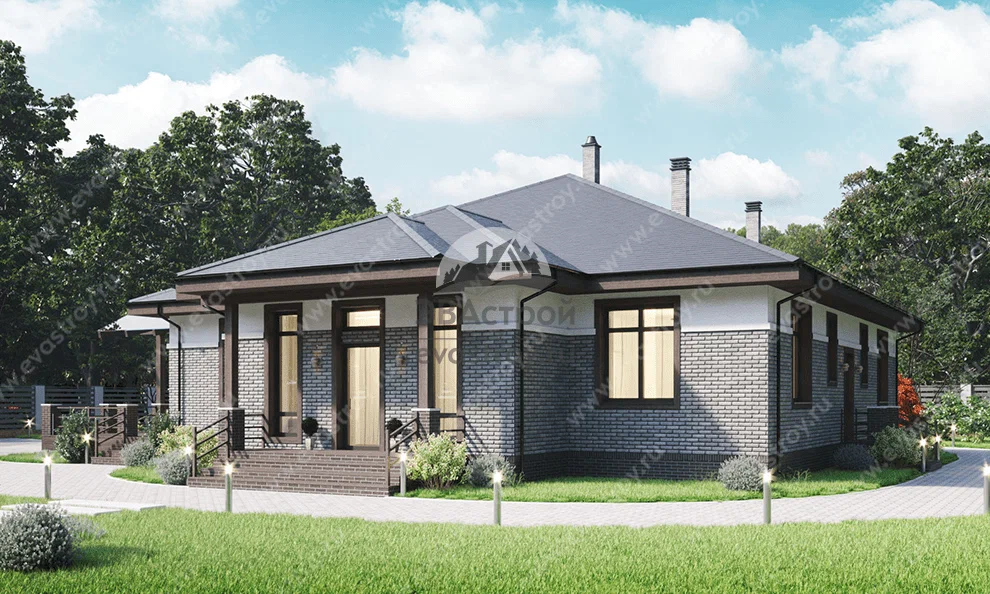 Внешний вид дома. Вид на главный и правый фасады. Источник изображения: Дзен-канал "ЭВАстрой"