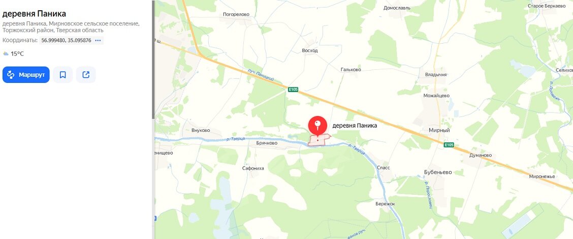 деревня Паника, скрин сделан к яндекс карт