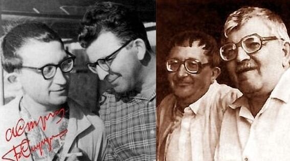 Братья Аркадий и Борис Стругацкие на взлете своей писательской карьеры, и в ее конце. На обоих фото Аркадий - справа