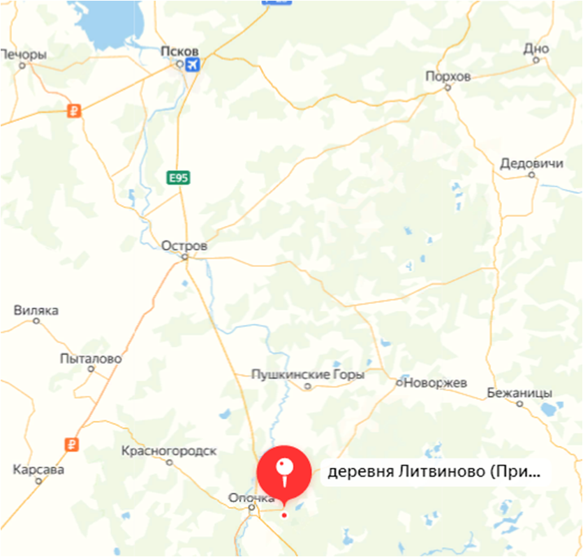 Расположение дер. Литвиново в Псковской области. Яндекс.Карты