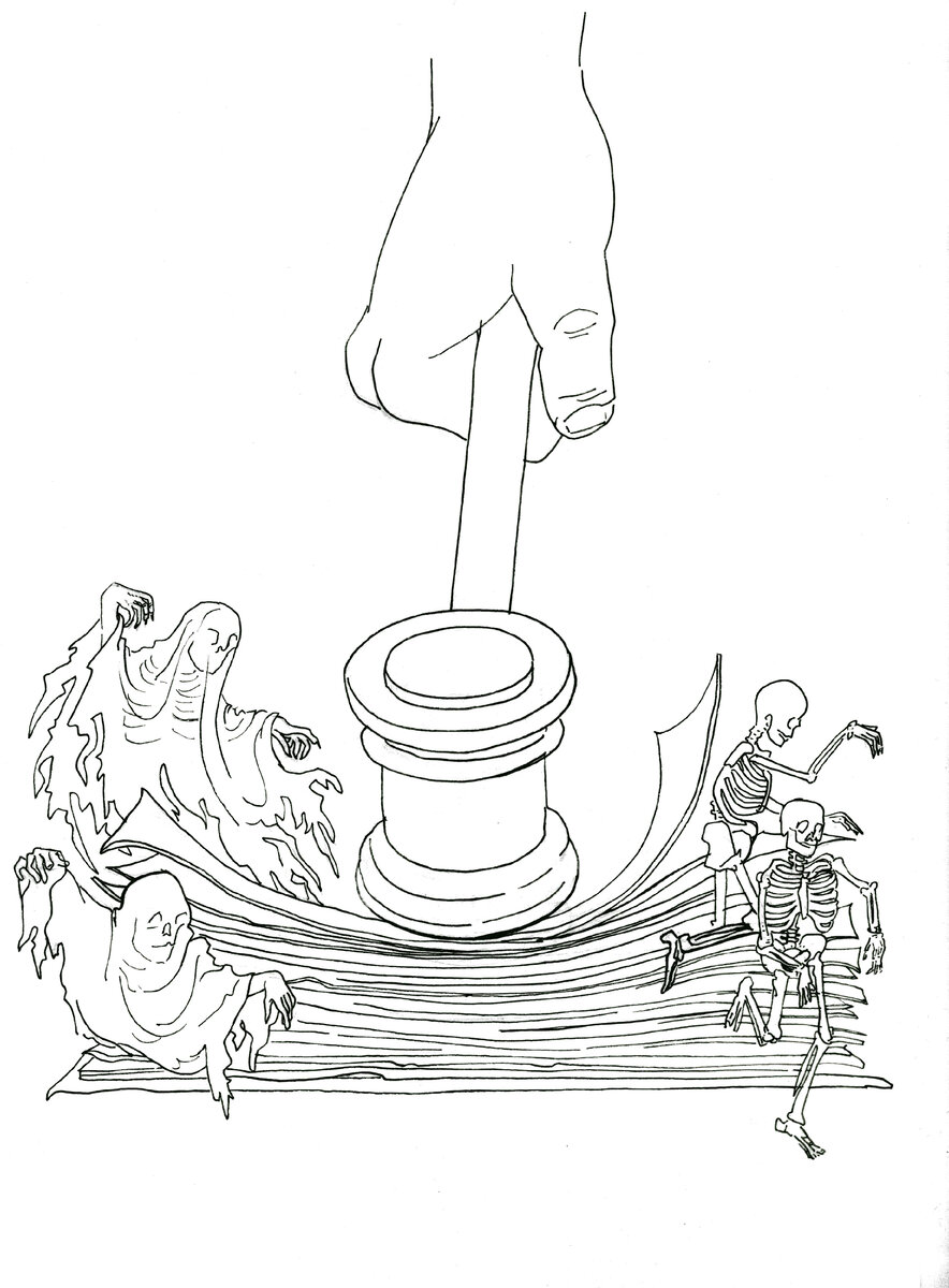 Иллюстрация из книги "Беспокойные покойники", художник Д. Гуляева