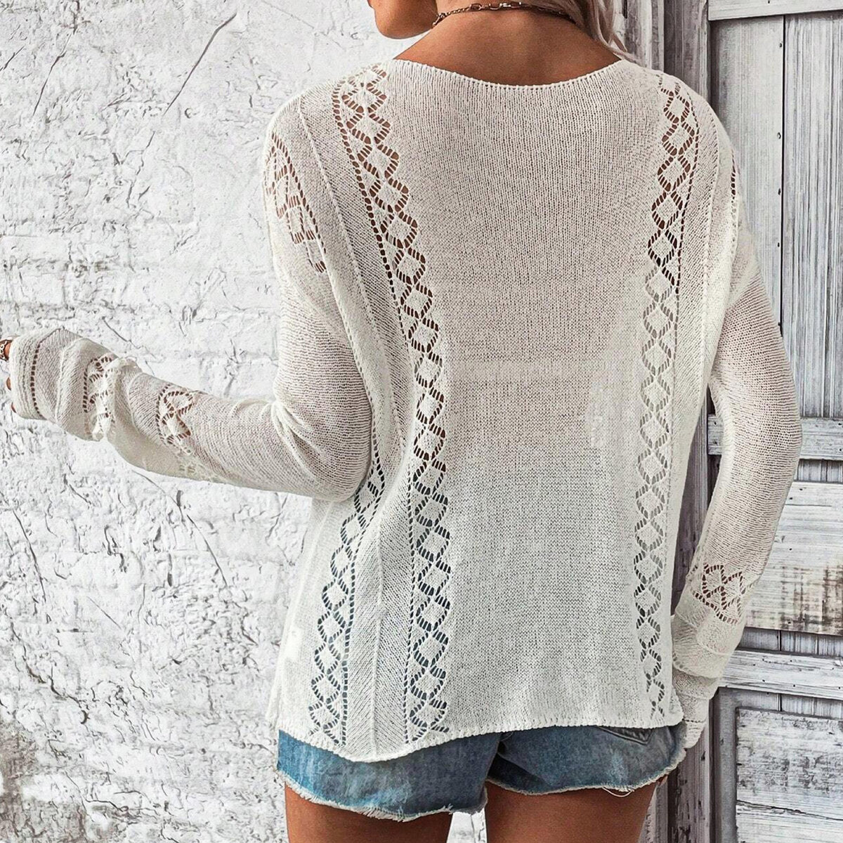 Привет, друзья мои! Подоспела моя новая партия «утащено с сайта Shein» — красивые ажурные джемперы, пуловеры и топы, которые можно запросто связать спицами.-16