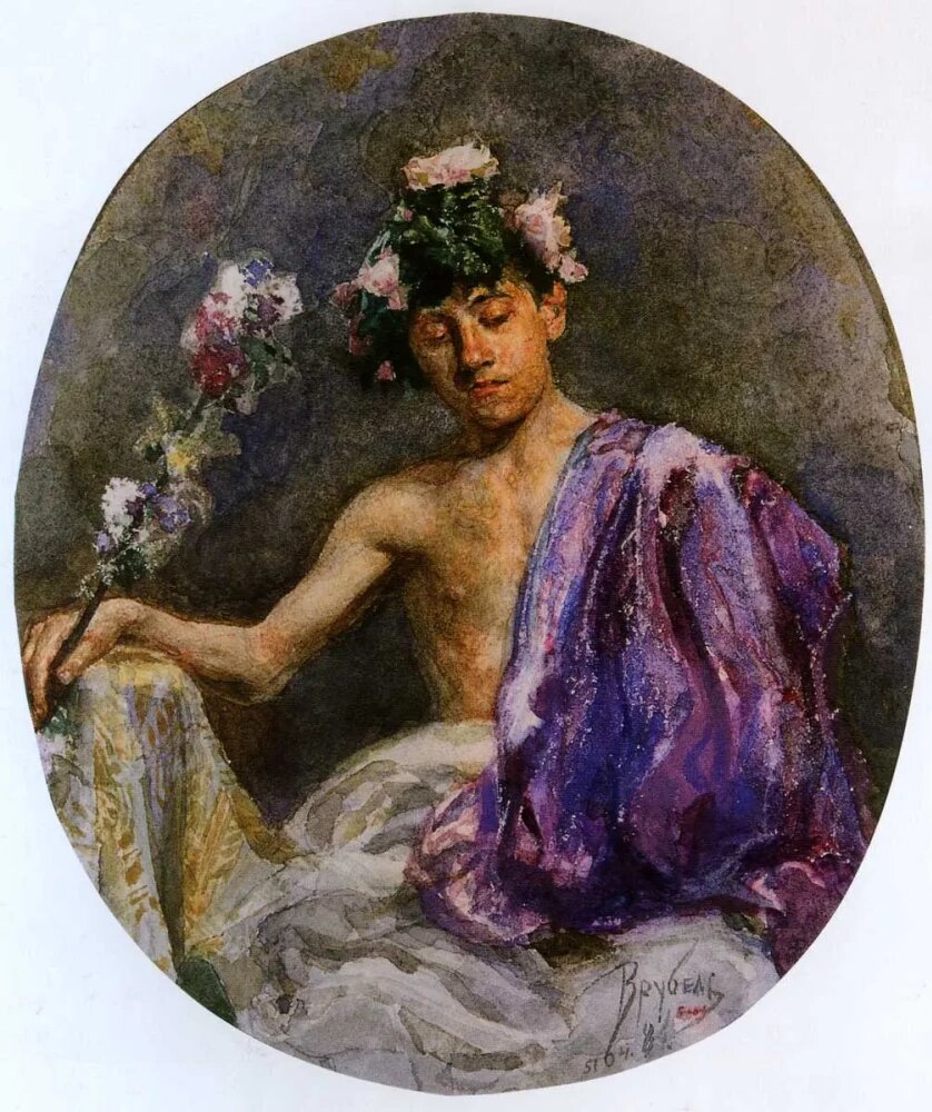Натурщик в венке, с тирсом (Вакх), Михаил Александрович Врубель