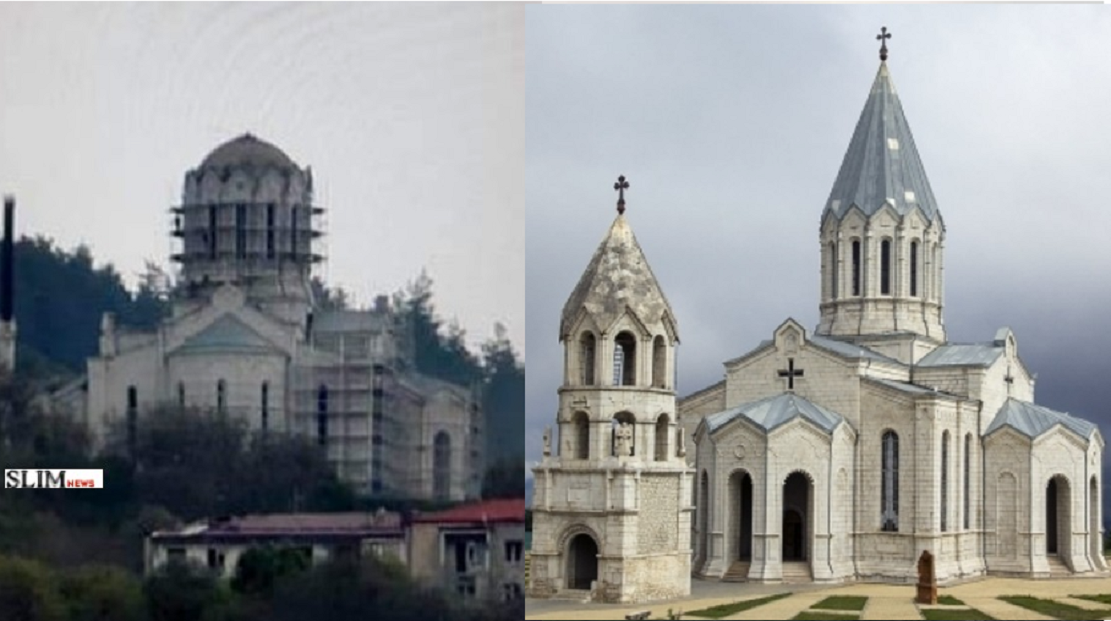Церковь Святого Всеспасителя Казанчецоц после агрессии Азербайджана 2020 года. Фото из открытых источников сети Интернета