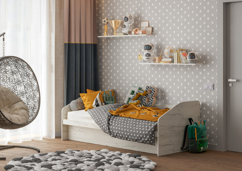 Кровать детская Радуга дуб крафт белый