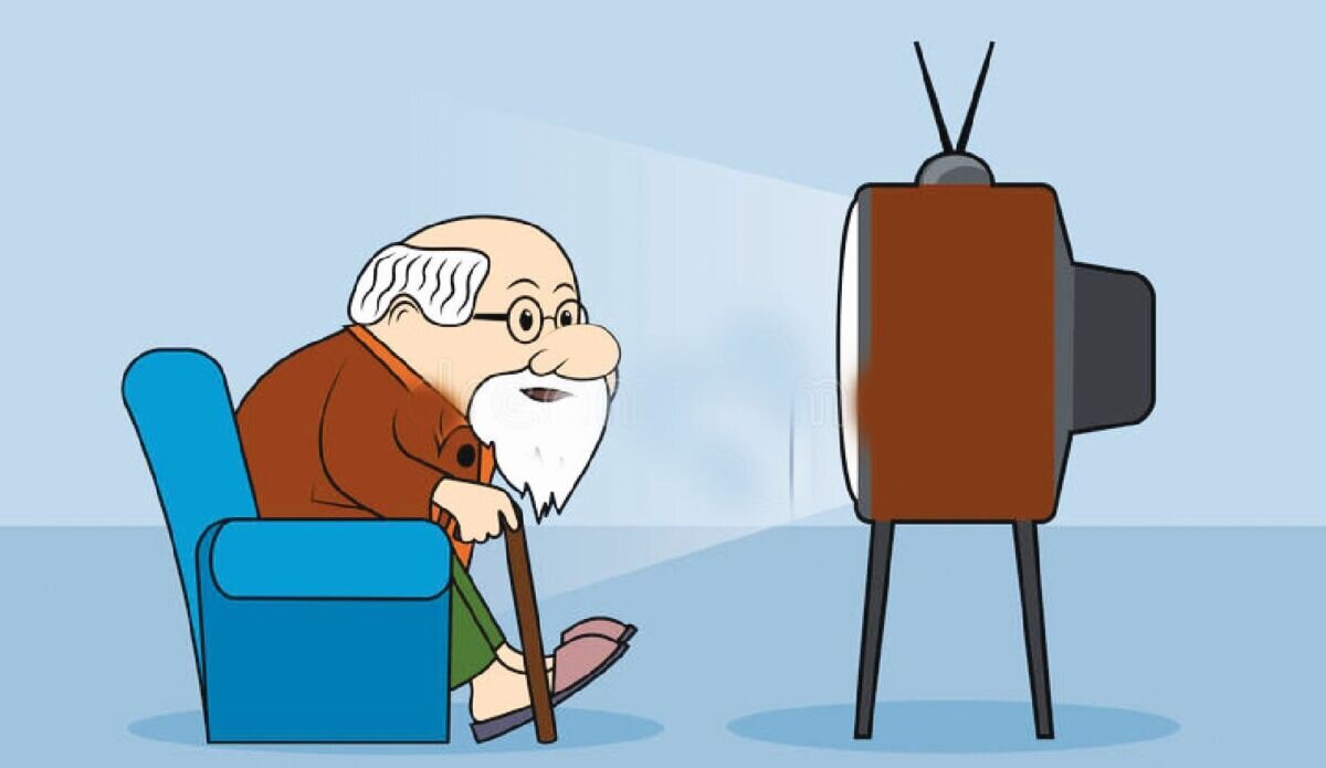Дедушка смотрит телевизор