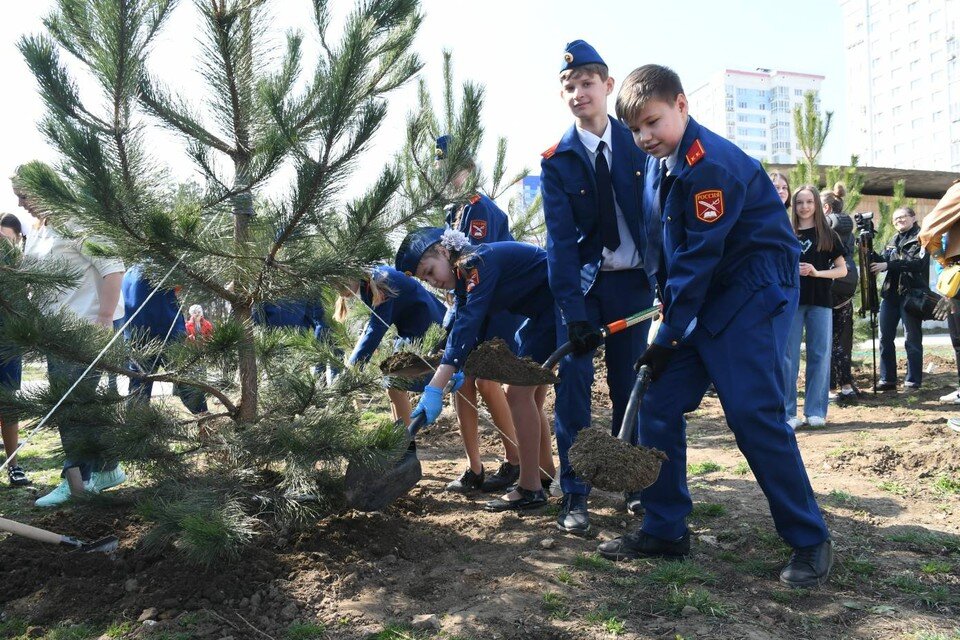     Сажали сосны школьники и малыши. Геннадий БИСЕНОВ