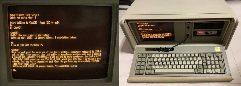    Так выглядит ChatGPT на IBM 5155. Фото: Йео Кхэн Мэн