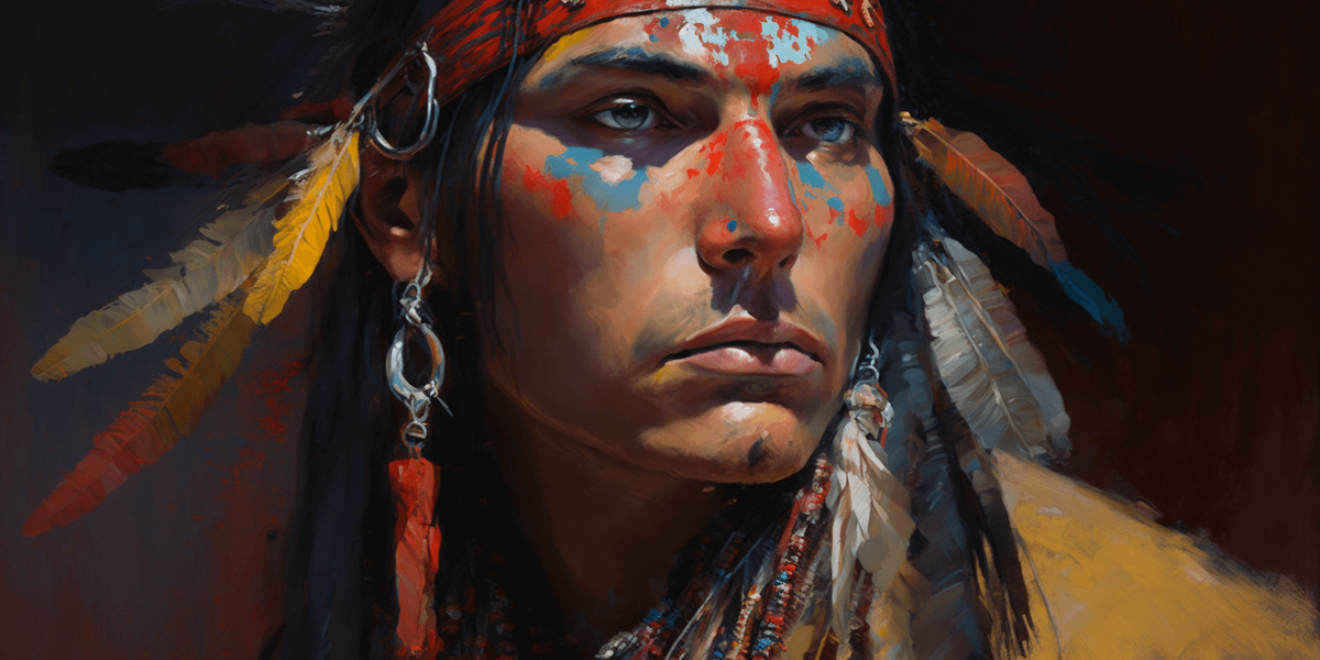  , Nikolai Feshin: A vibrant portrait of a Native American figure in traditional attire