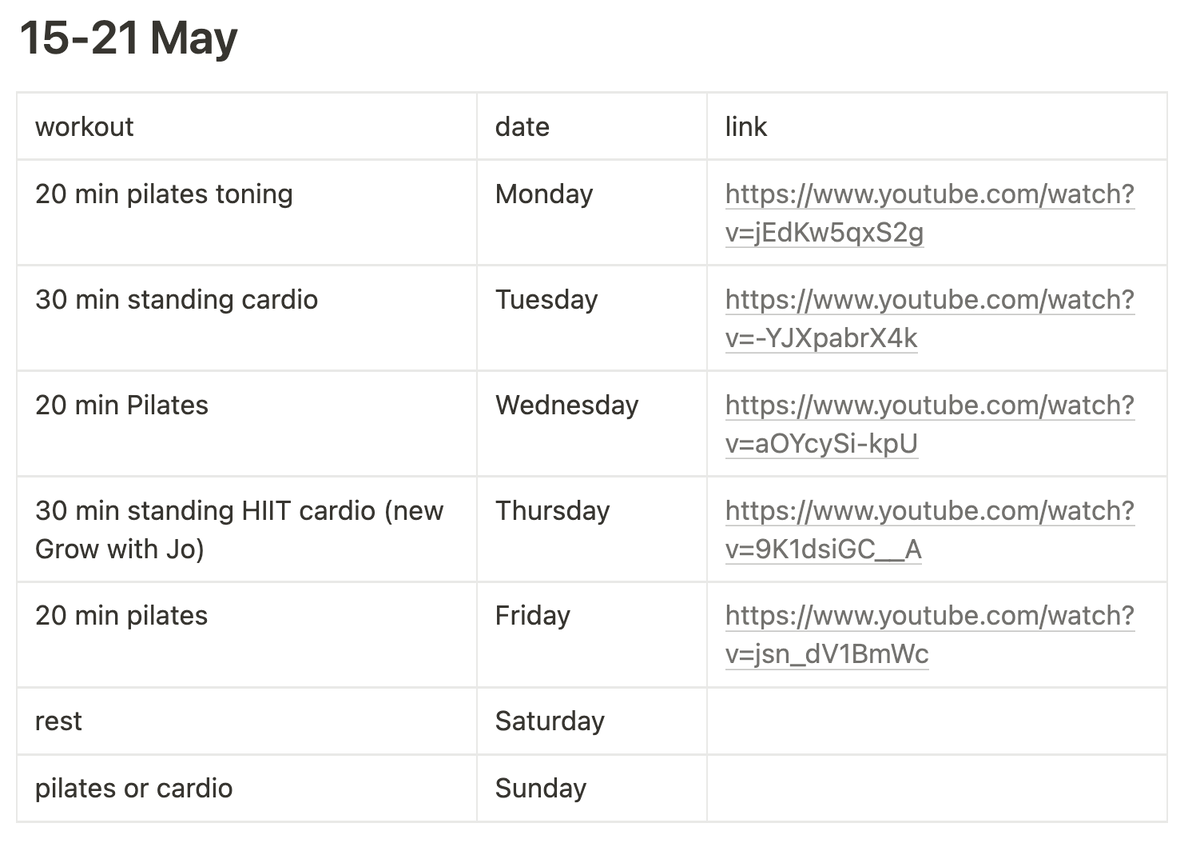 Мое расписание тренировок в приложении Notion. 