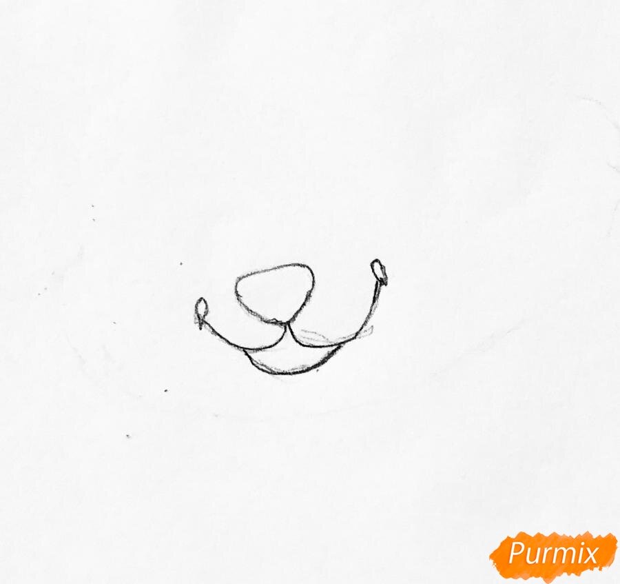 Шаг 1Рисуем мордочку, носик и ротик.
