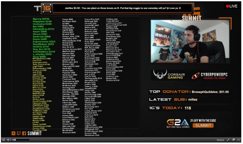 Список донатов Summit1G поражает