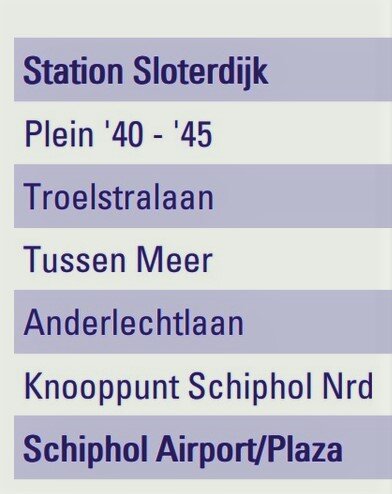 Маршрут автобуса №69 Амстердам (2020 год) Основные остановки